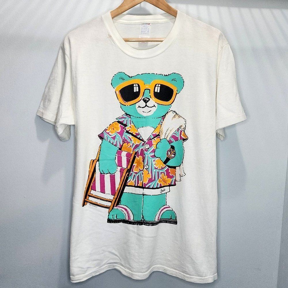 Opie Beach Bear 1987 Vintage Single Stitch Shirt White Usa Made Very Rare Sze Xl Opie Beach Bear 1987 Vintage Single Stitch Shirt White Usa Made Very Rare Sze Xl
